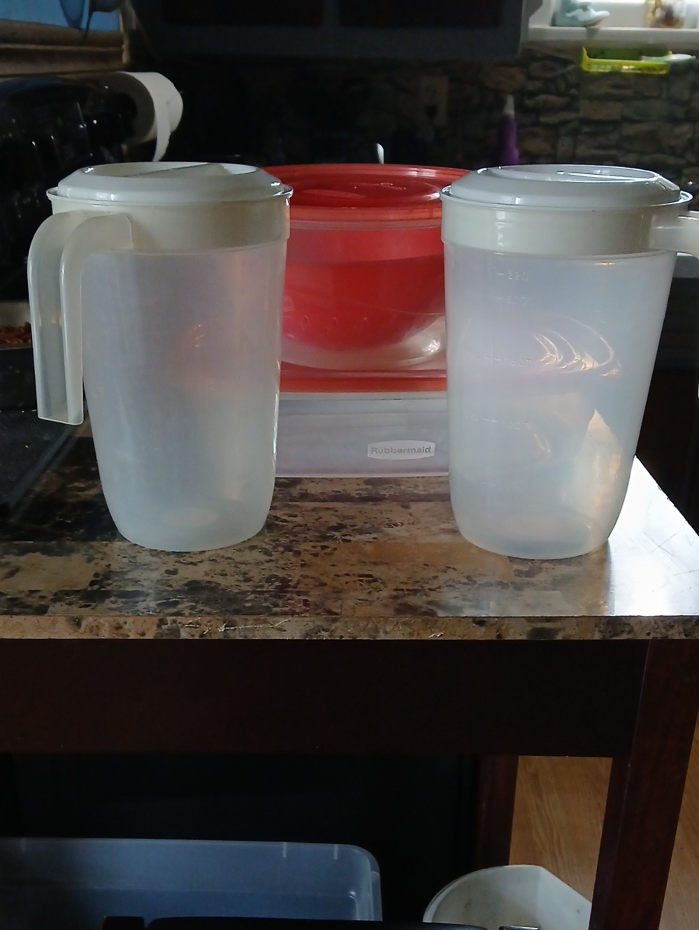 Plastic Pitchers and Food Storage Set - Translucent White & Red